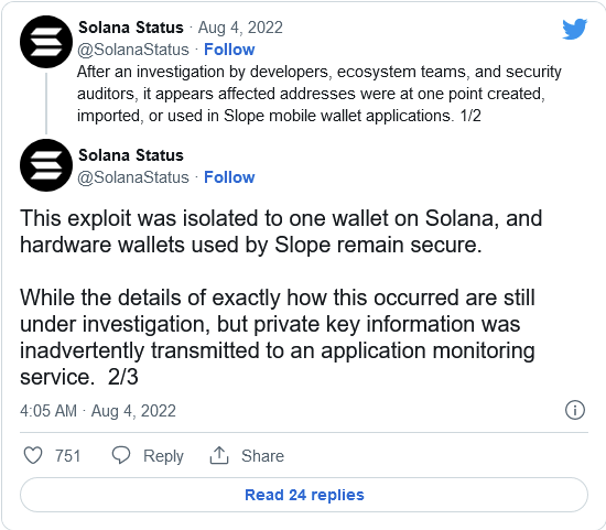 价值数百万美元的Solana加密货币盗窃案被认为与Slope手机钱包有关-第2张图片-欧意易下载
